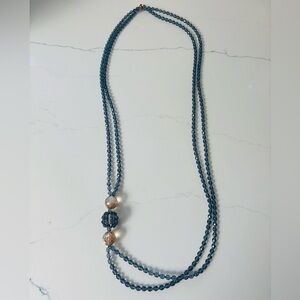 Murano Blue and Brown Double-Strand Necklace Hand Blown